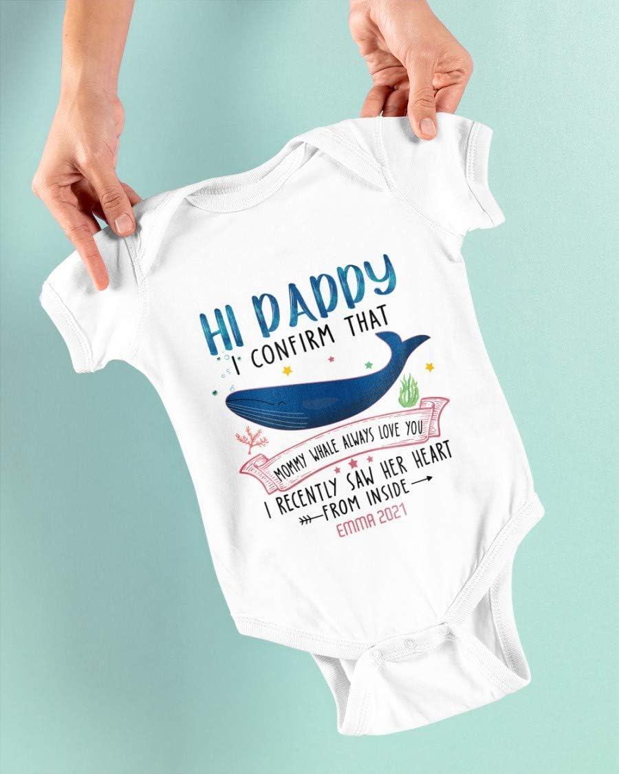 Personalized Baby's Name Anniversary Year Dolphin Onesie Hi Daddy I Confirm That Mommy Whale Always Love You Short Sleeve Onesie Bodysuits White 0-24 Month Baby Gifts for New Born for Unisex Baby