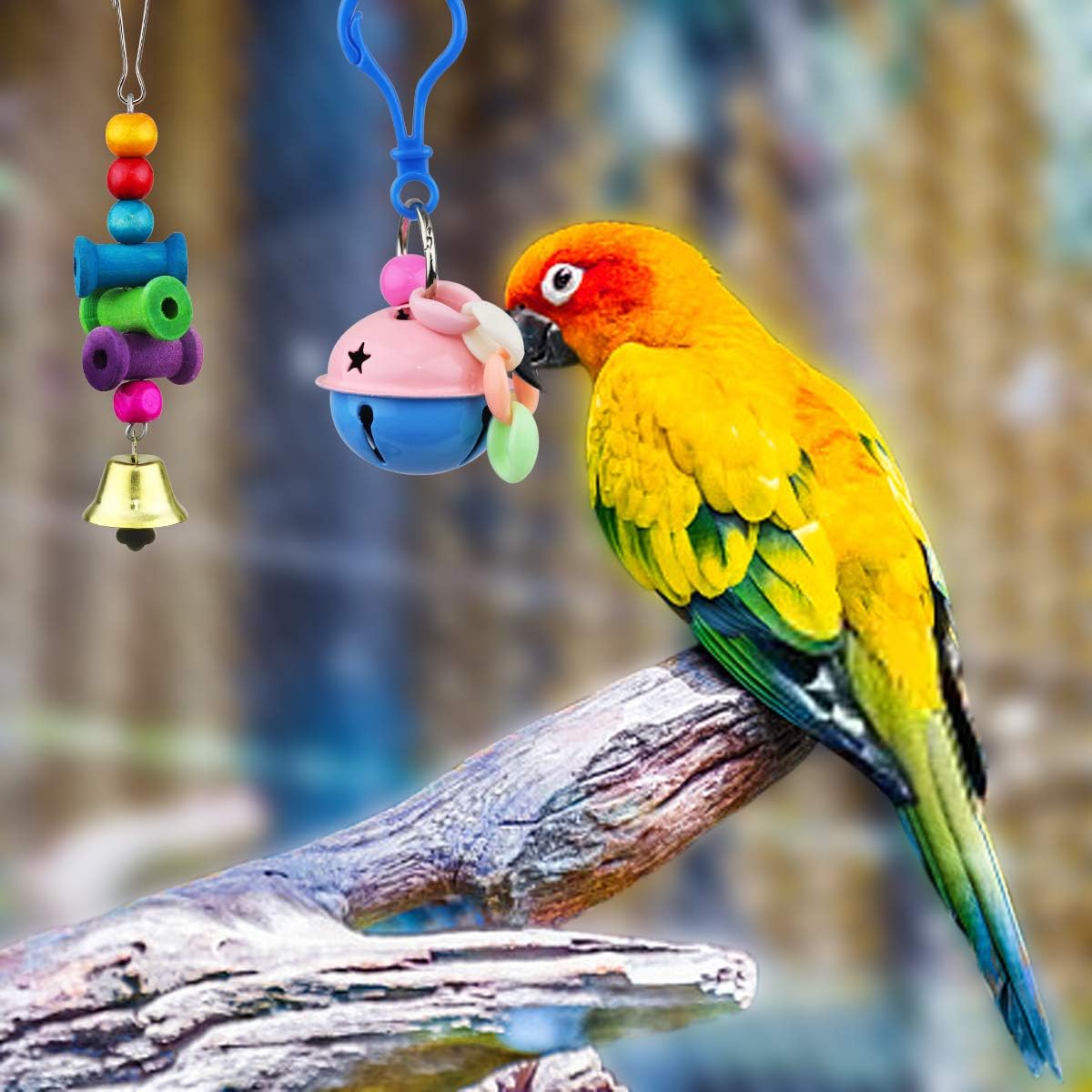 AK KYC 8 Pack Bird Parrot Toys Swing Chewing Hanging Bell Cage Hammock Toy for Small Parakeets Cockatiels Conures Parrots Love Birds Finches