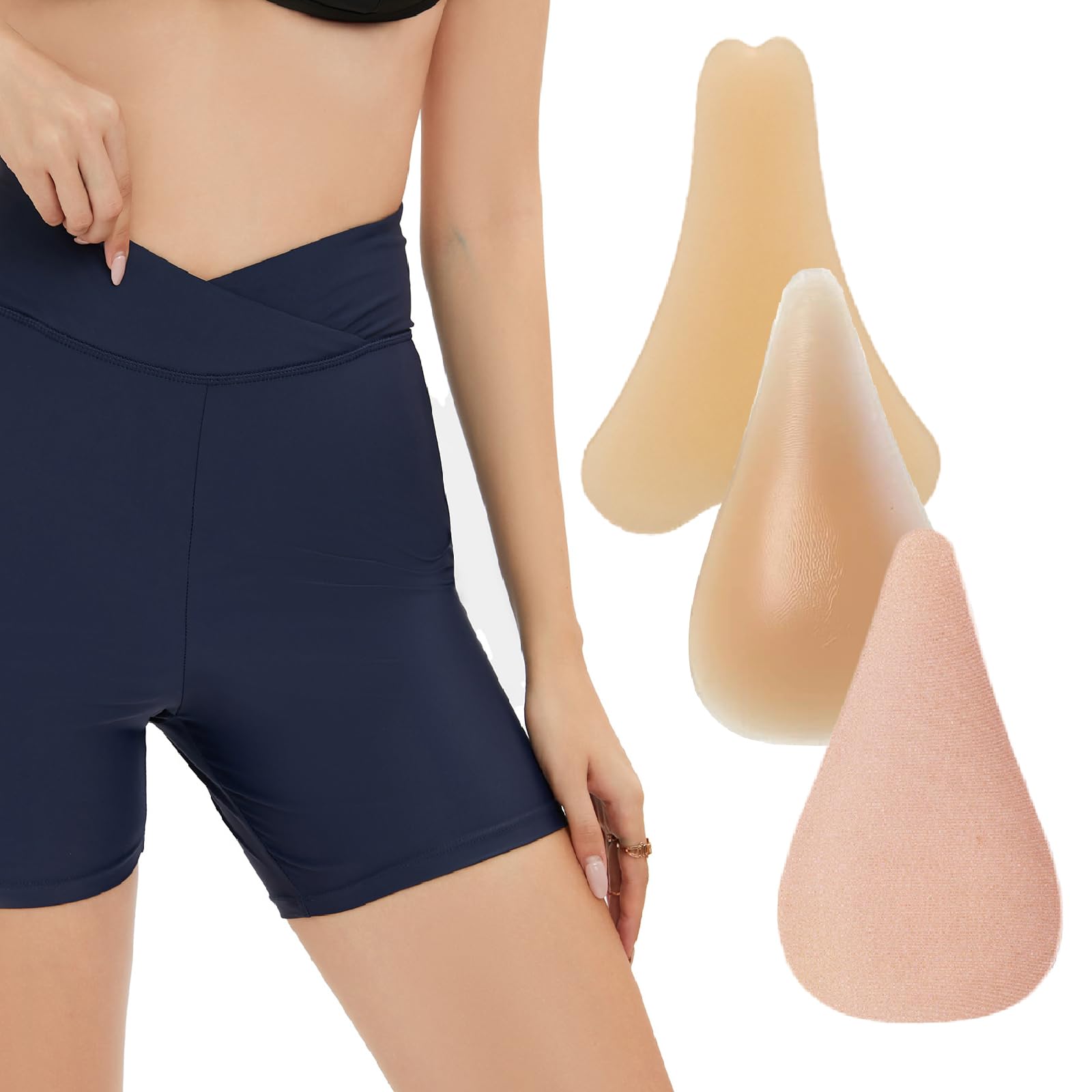 3 Pièces Protections Anti Camel Toe Silicone, Beige | Inserts adhésifs réutilisables masquent le moulage intime, offrant un rendu invisible sous maillots de bain et leggings