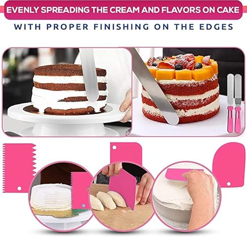RFAQK 35PCs Cake Turntable and Rotating Cake Stand with Non Slip pad-7 Icing Tips and 20 Bags- Straight & Offset Spatula-3 Scraper Set -EBook-Cake Decorating Supplies Kit -Baking Tools - Image 4