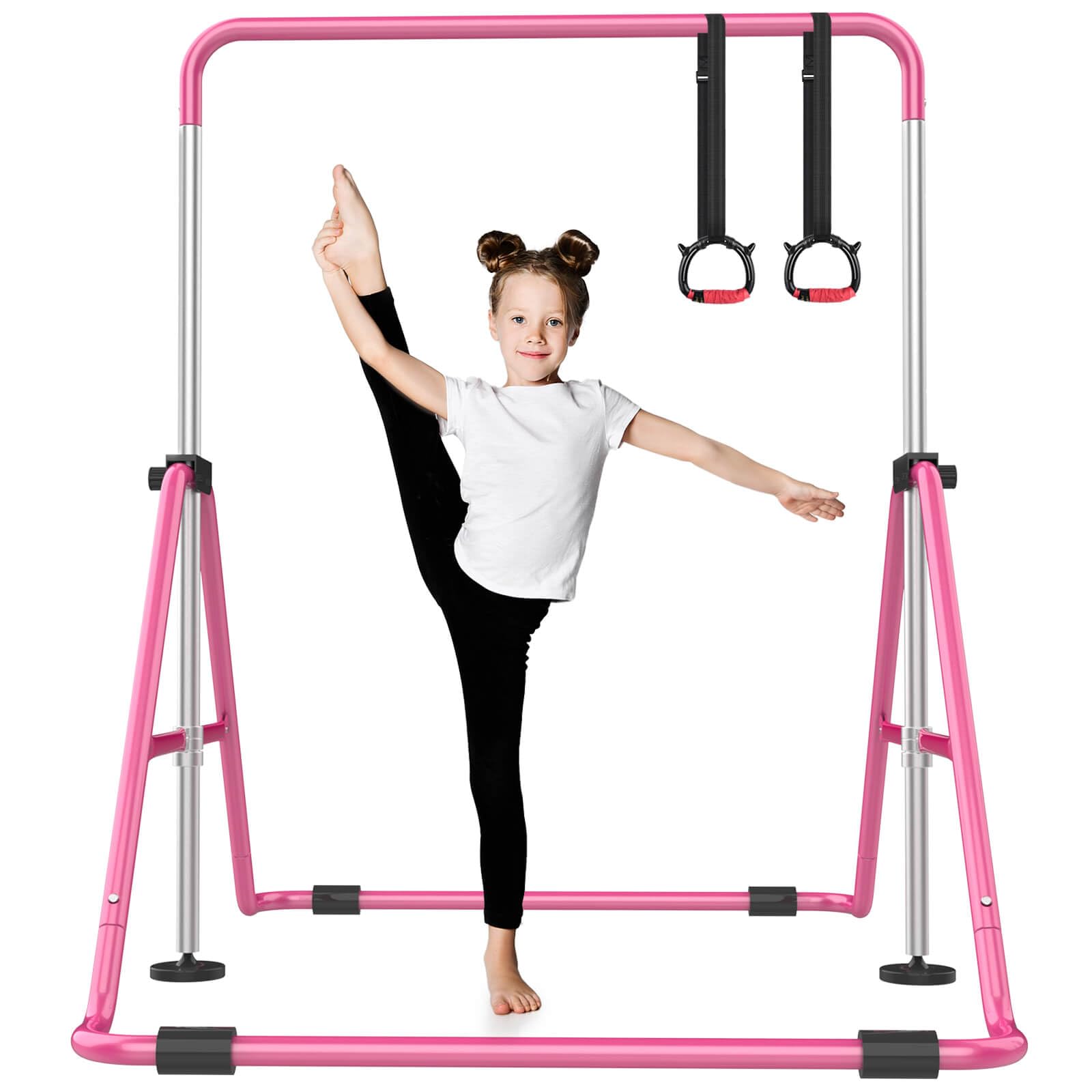 Foldable Gymnastics Bar, 5-Height Adjustable Gymnastic Bars for Kids at Home,Robust & Stable for Indoor/Outdoor Using,Weight Limit 140LBS