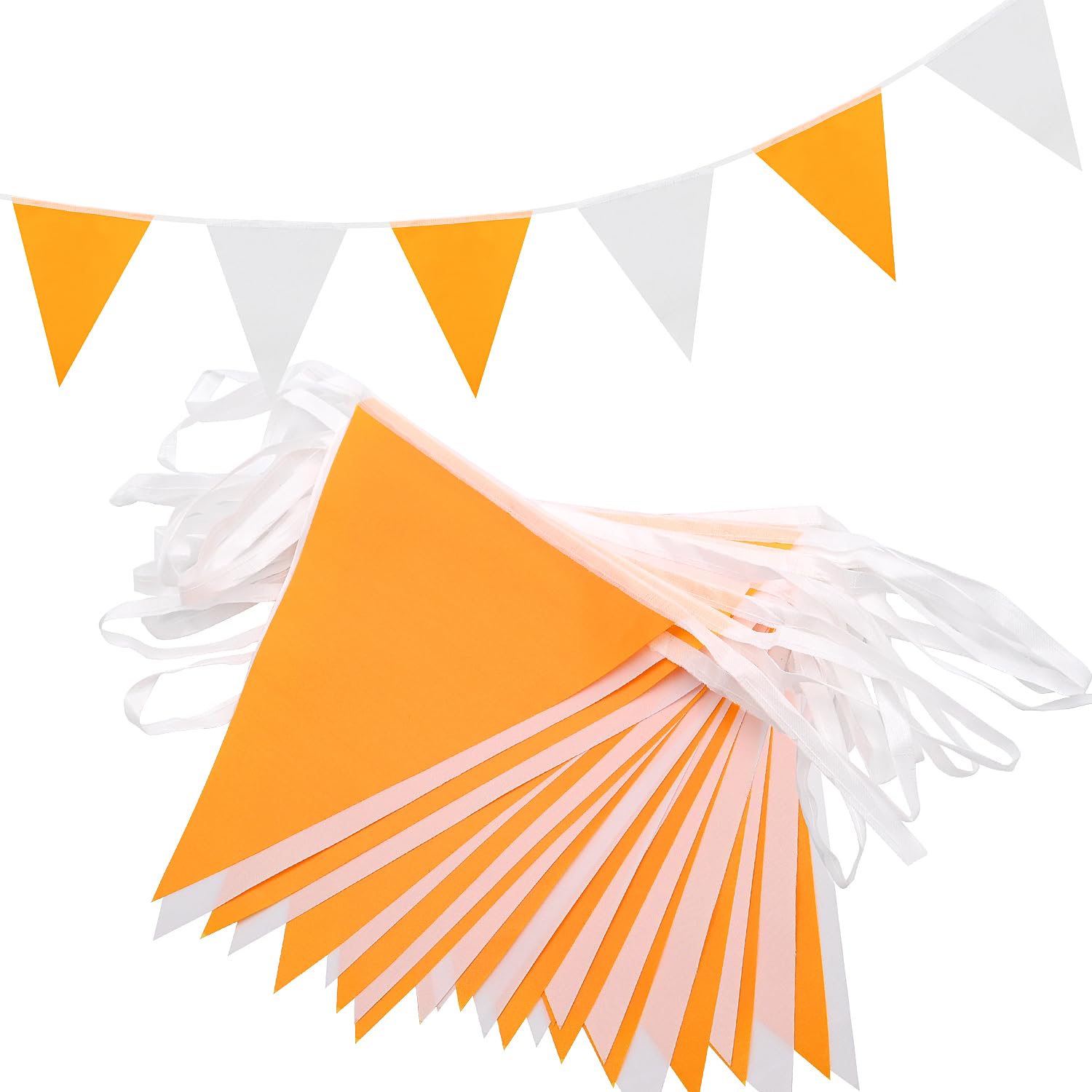 Banderines naranja y blanco, 20 m, 52 unidades, banderines de fiesta para fiesta de cumpleaños, boda, festival, decoración interior y exterior