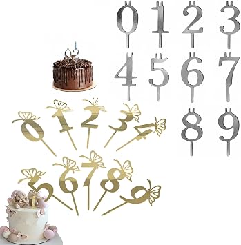 20 PCS Reusable Number Candle Holder Set for Birthday Cake - 2 Set Silver & Gold Stainless Steel Candle Holders 0-9 for Birthdays Cakes Anniversaries Celebrations