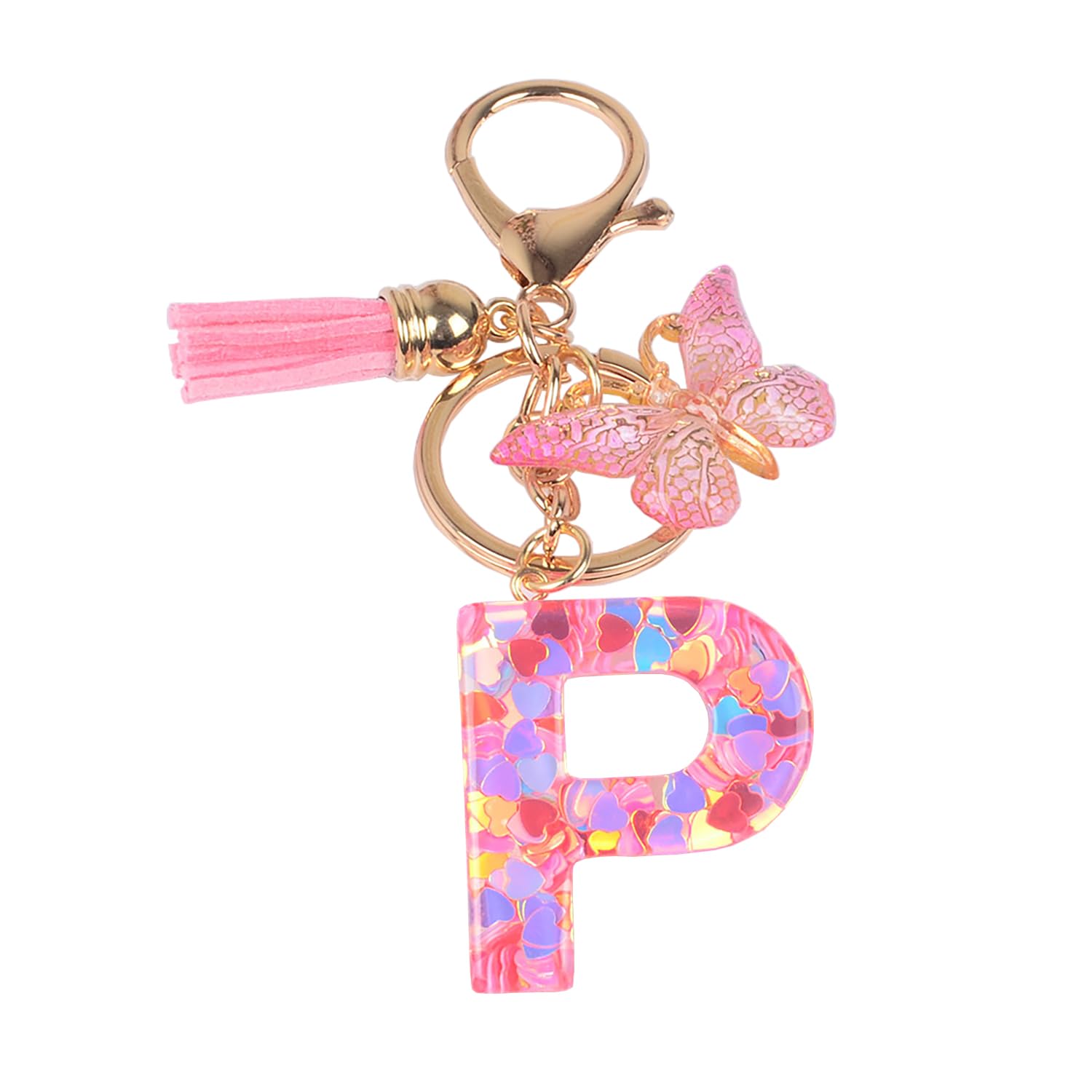 Ypymod Unisex Rosa-P Letter Keychain With Butterfly Pendant And Initials