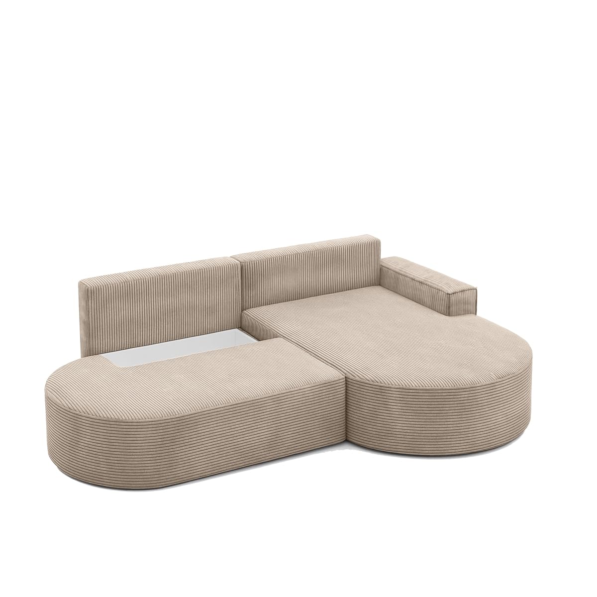 Kaiser Möbel - Ecksofa mit Schlaffunktion und Bettkasten, Wohnlandschaft L Form, Schlafsofa, Bequemes Couch mit Ottomane für Wohnzimmer und Jugendzimmer, Cordstoff MODENA Pro, Dunkelbeige Poso, Rechts