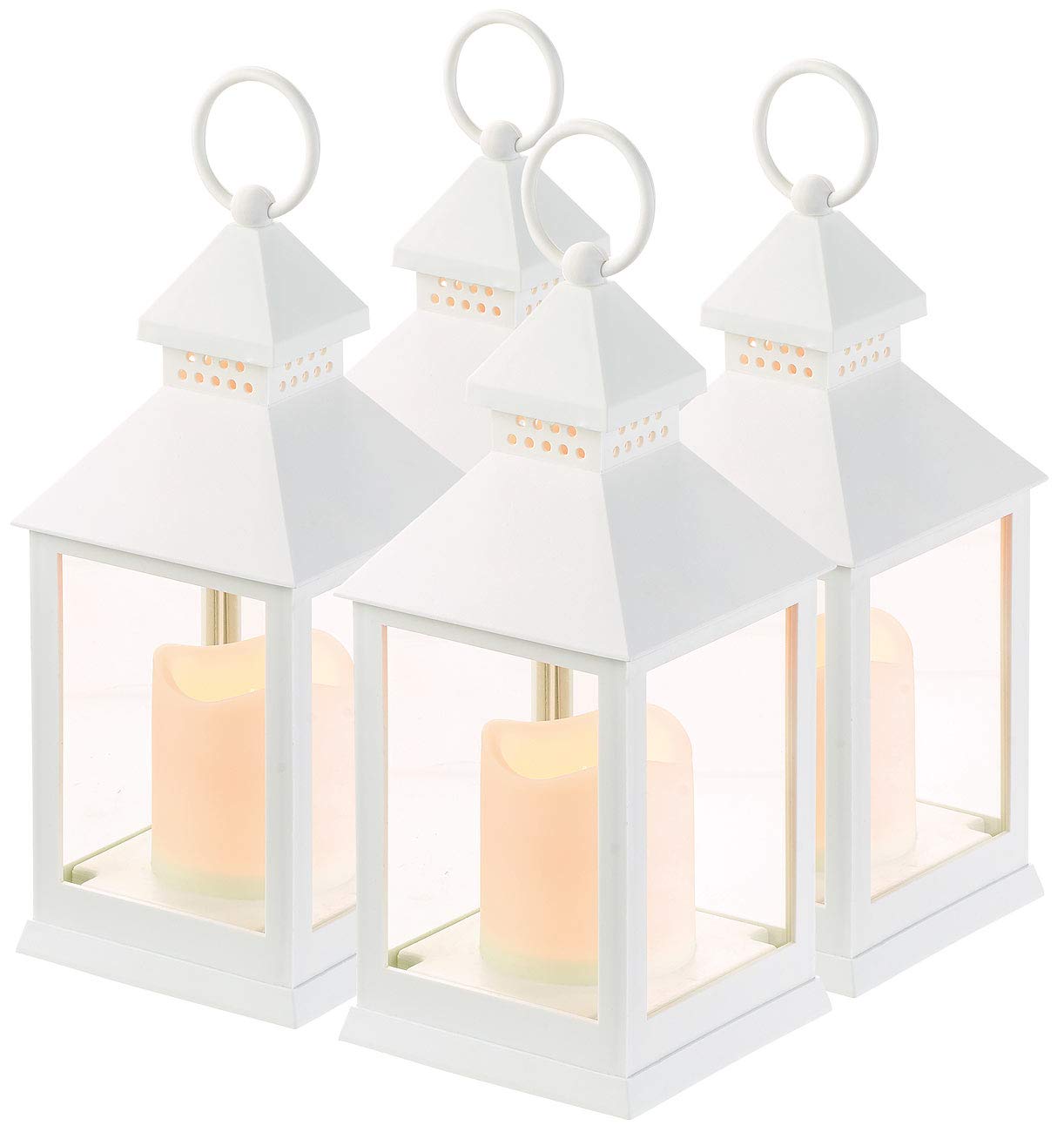 Lunartec Grablicht: 4er Pack Laterne mit flackernder LED-Kerze und Timer, Batteriebetrieb (Laterne mit Batterie und Timer, Grabkerzen LED, Flamme)