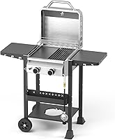 Electactic 2-Burner Propane Gas Grill with Cast Iron Pan & Grates, 16,000 BTU Stainless Steel BBQ for Patio Backyard