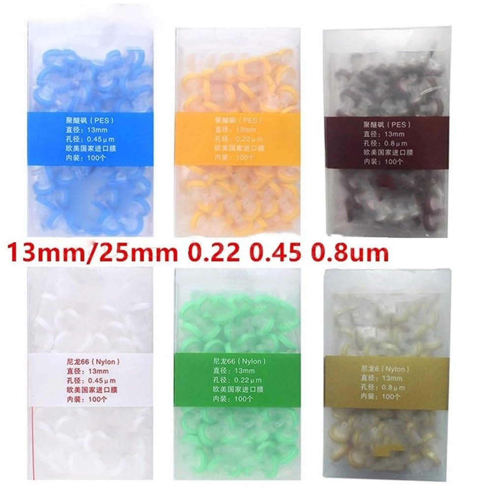 Sprzęt do przyrządów laboratoryjnych 100 szt./partia laboratorium 13 mm 25 mm materiał nylon / PES / strzykawka PTFE o rozmiarze porów 0,22 um/0,45 um/0,8um (25 mm 0,8um nylon6)