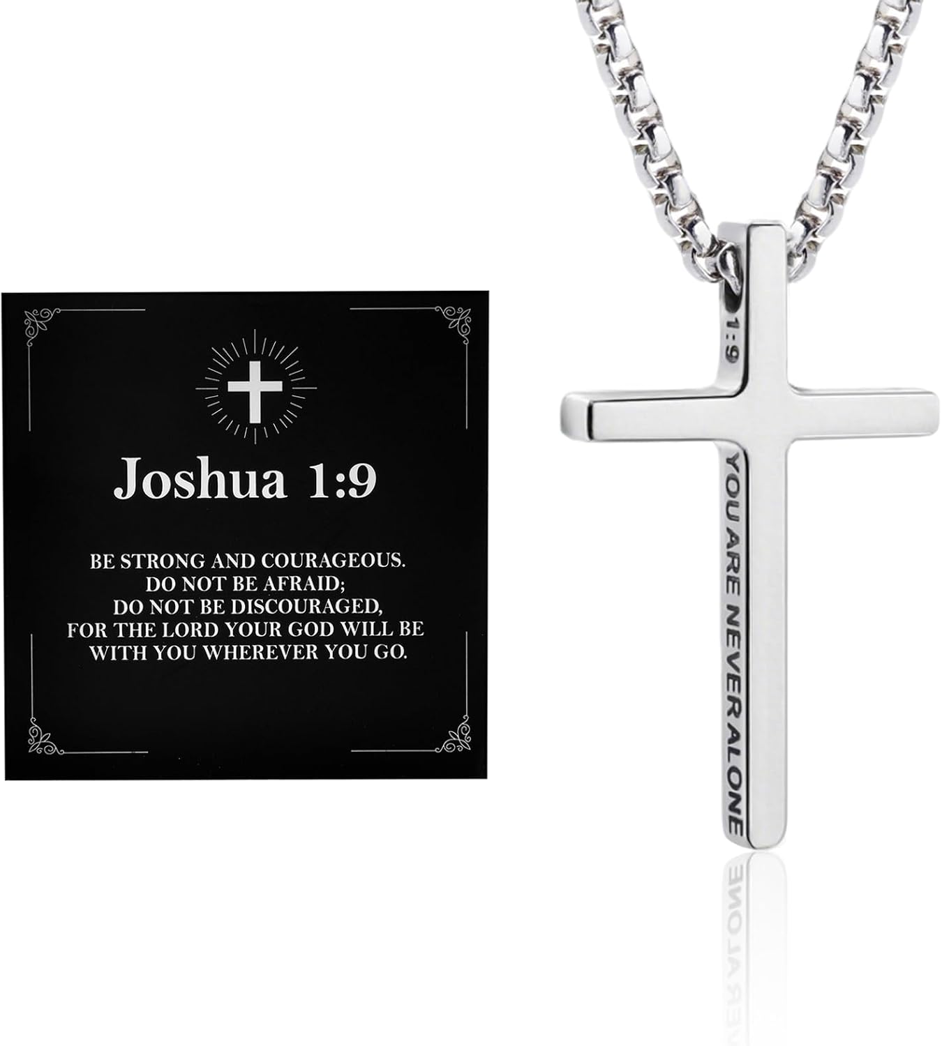 Boys Cross Necklace for Teen Boy Men,316L Stainless Steel Bible Verse Mens Pendant Christian Baptism Valentines Day Gifts for him Teens Prayer