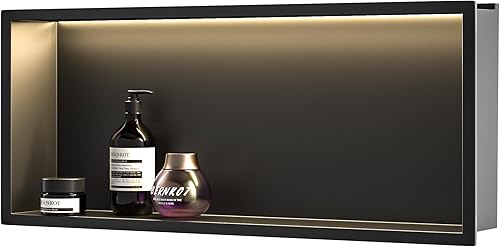 Miniatura 11 de Hornacina de acero inoxidable con iluminación LED, impermeable, no necesita azulejos, repisa empotrada para baño, instalación sobre montaje, 24 x 12