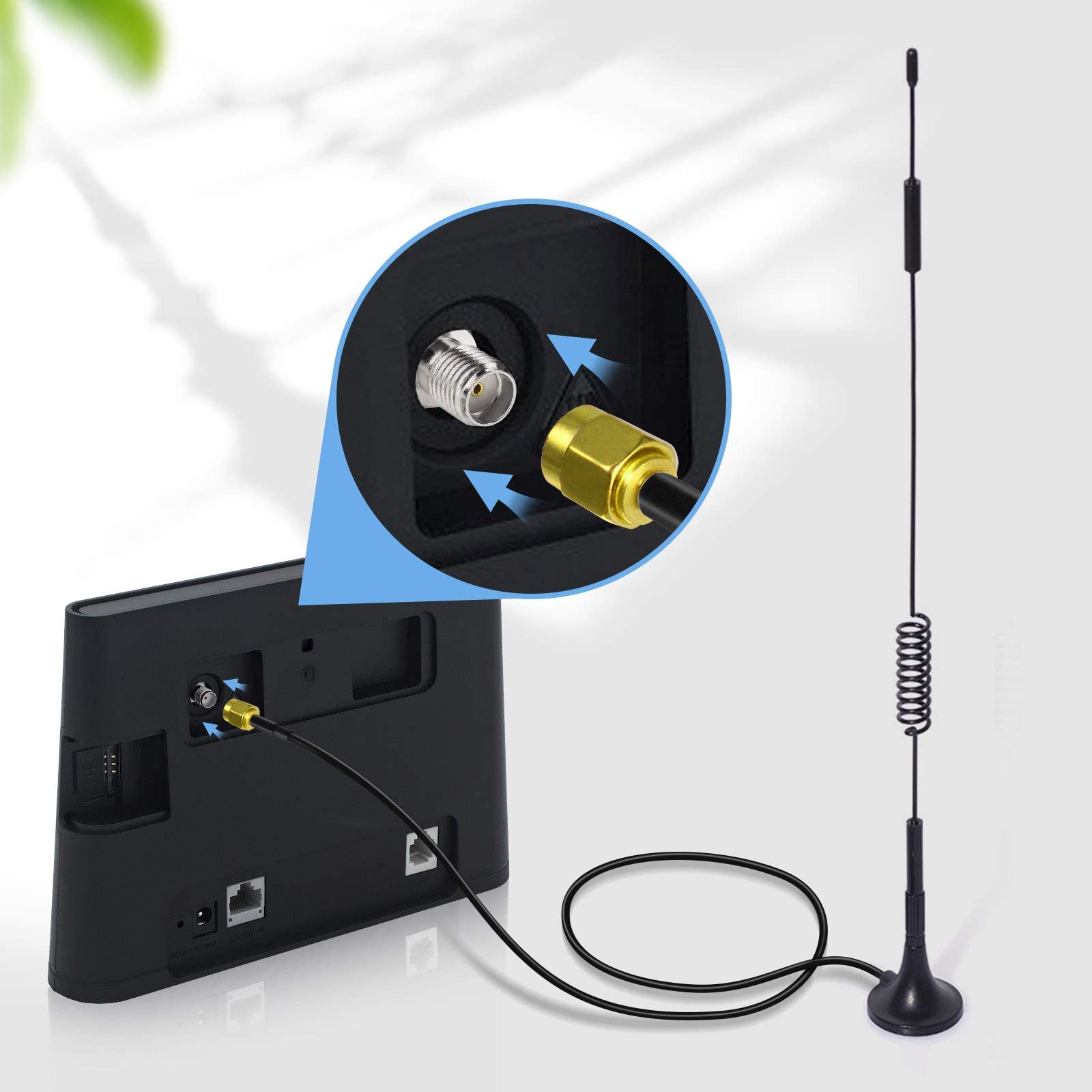 Bingfu Antenna 4G LTE Interni SMA Maschio 7dBi MIMO Esterna Base Magnetica (2 Pacchi) para Tim Iliad Vodafone WindTre 4G LTE Cellular Router Modem Gateway Hotspot