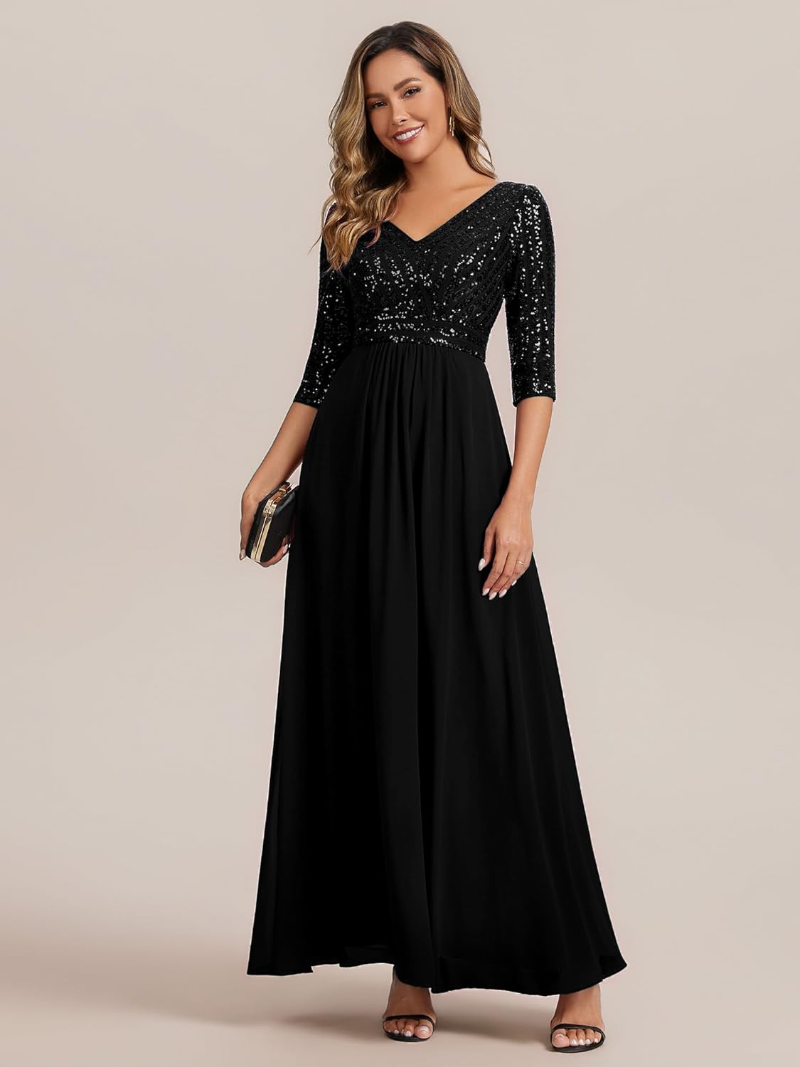 Ever-Pretty Women's Sequin Formal Evening Dress V-Neck Half Sleeves Floor Length A-Line Mother of The Bride Dresses 00756 - Image 4