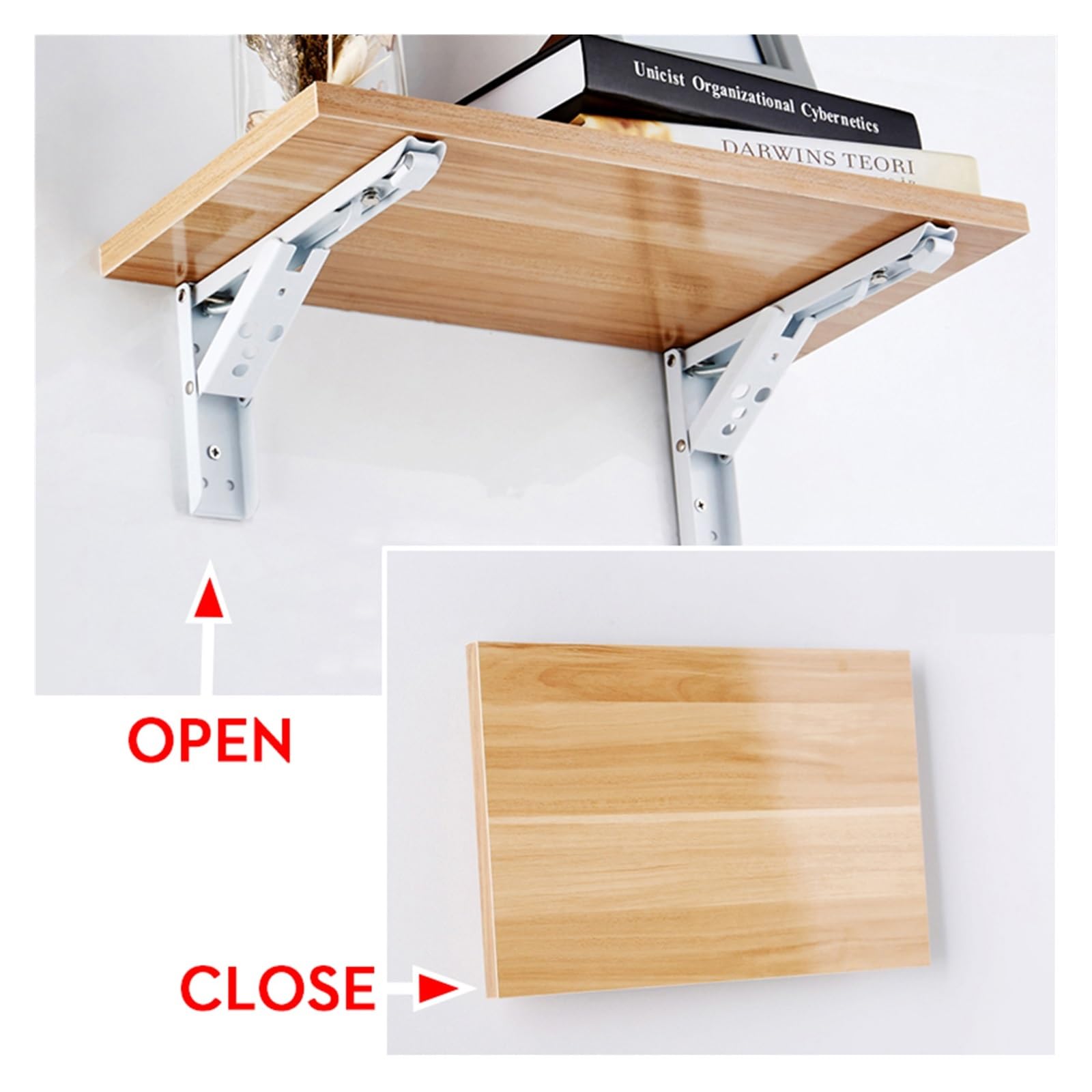 staffa pieghevole per mensola, Supporto for ripiano da tavolo panca montato a parete, 2 pezzi(White 10 Inch)