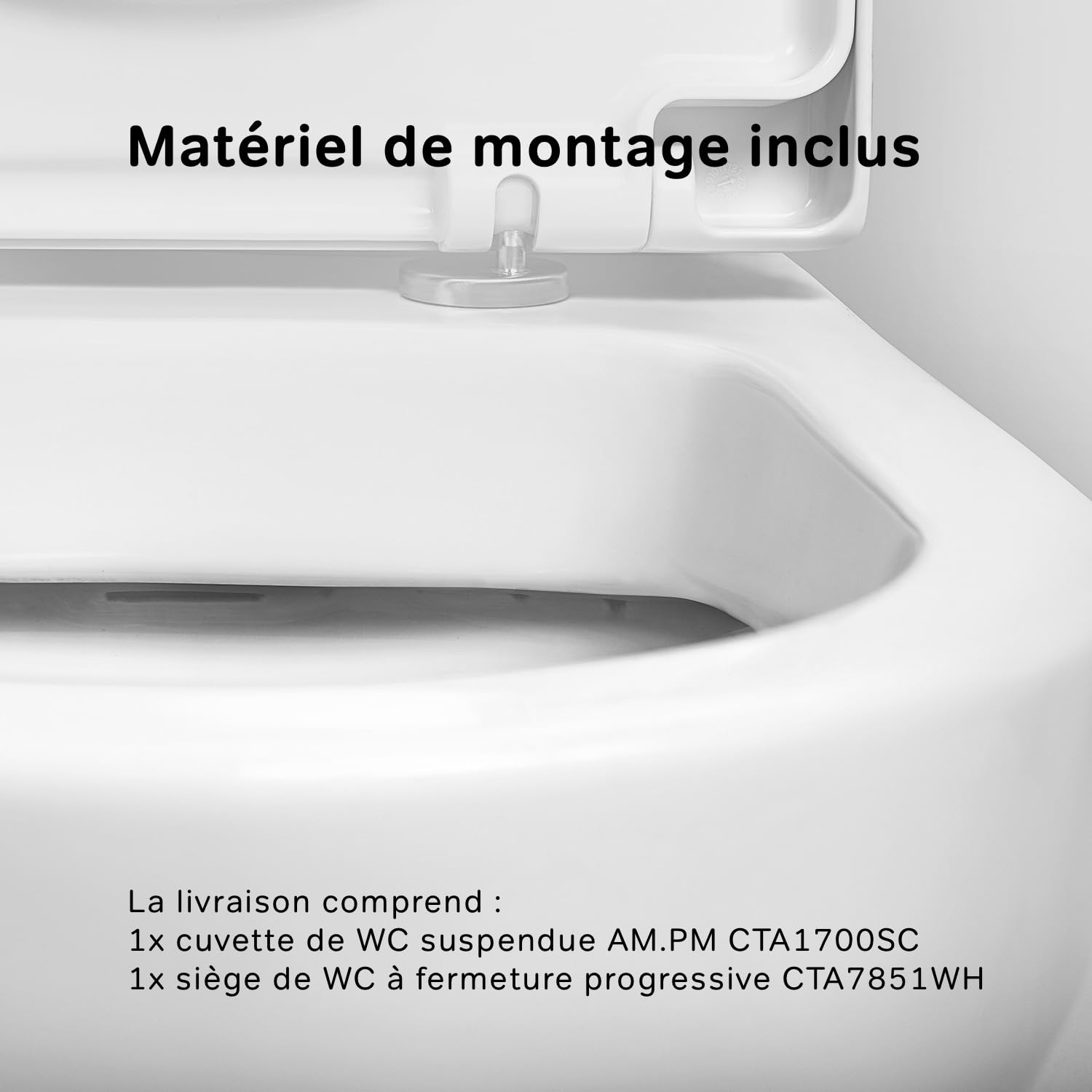 AM.PM CTA1700SC Hit FlashClean WC suspendu sans bord avec abattant WC suspendu sans rebord de chasse d'eau avec abattant WC suspendu sans bord en céramique Blanc