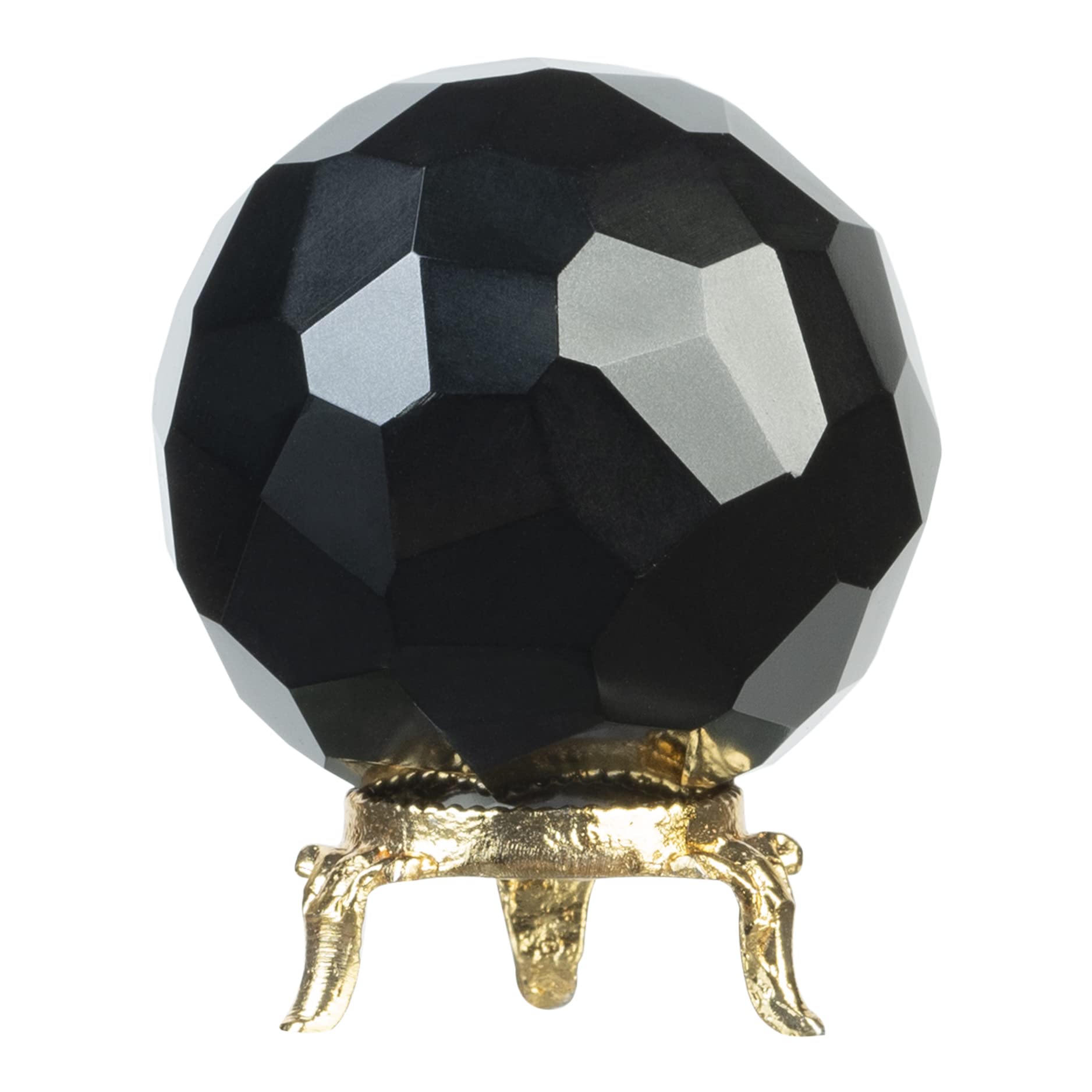 ZAICUS Black Tourmaline Diamond Cut Crystal Ball with Metal Stand, 45-55mm, Natural Gemstone for Healing, Chakra Balancing, Home Decor