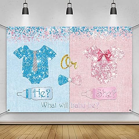 AWERT 6x3.6ft Gender Reveal Banner What Will Baby Be Pink or Blue Boy or Girl Baby Shower Party Banner Backdrop Cake Table Decorations Banner Cover
