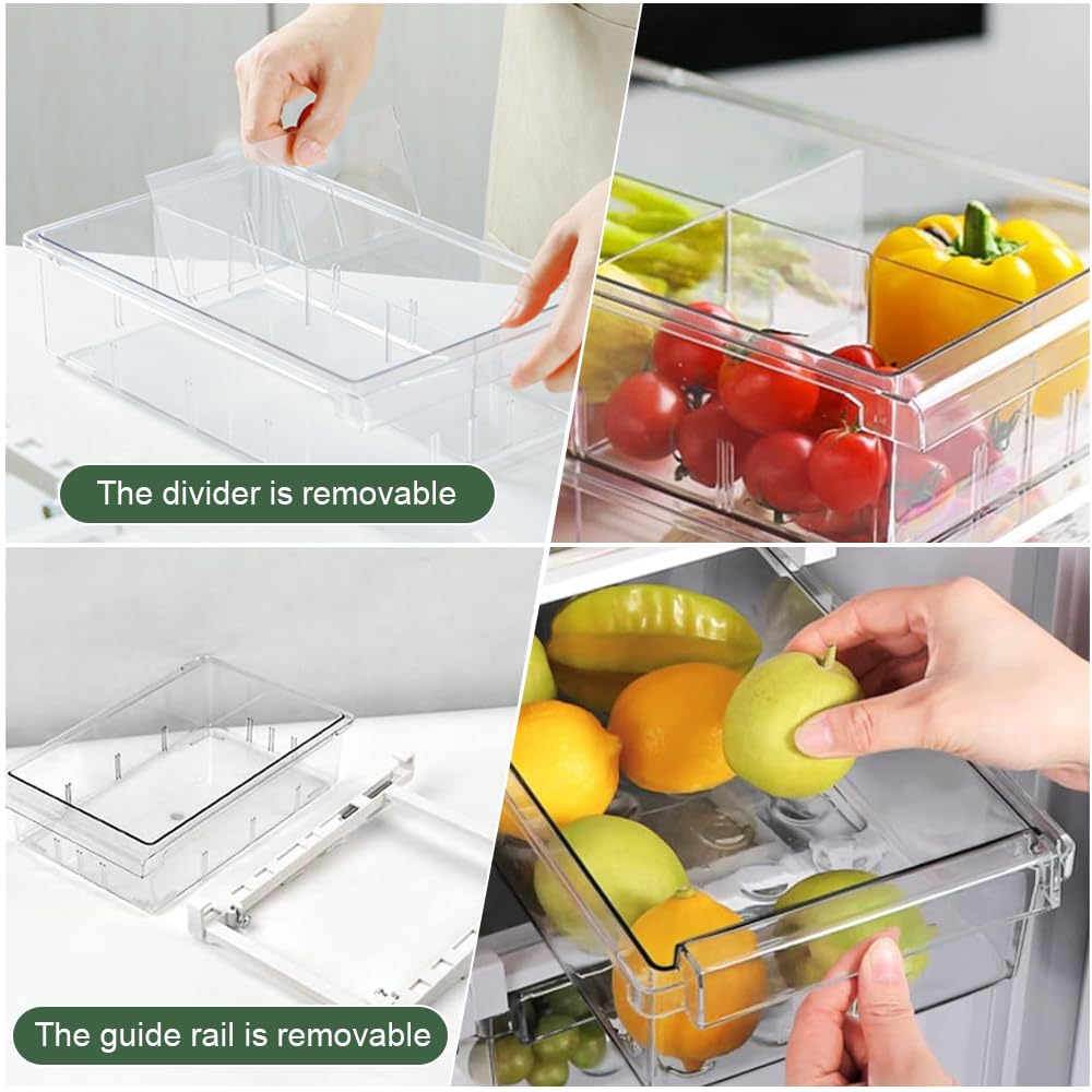 CAREDGO 2 Stück Kühlschrank-Organizer, Aufbewahrungsbox für Kühlschrank, 2 Stile, Schublade, Kühlschrank, Aufbewahrung, transparent, für Obst und Gemüse