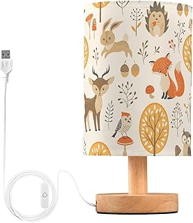 Bedside Table Lamp Woodland Animals Nightstand Lamp with Wood Fox Owl De...