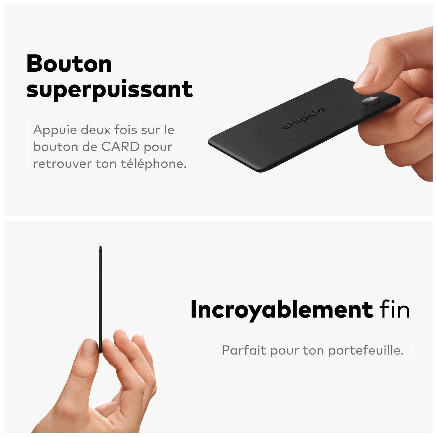 Chipolo Card - Tracker Bluetooth Rechargeable pour Portefeuille et Passeport, Compatible avec Localiser d’Apple ou Google, avec Fonction Fais sonner Ton téléphone et Alertes Hors de portée