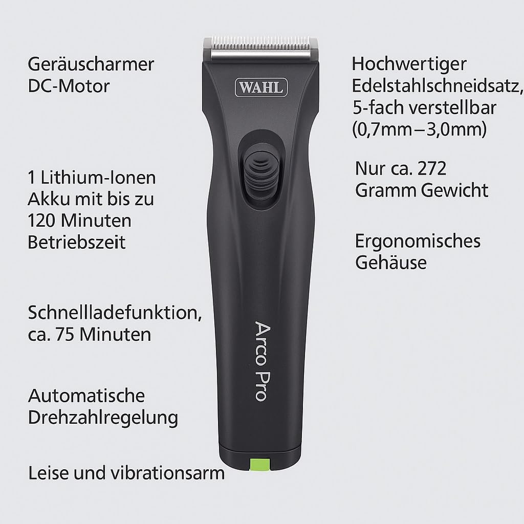 Rotschopf24 Arco Pro Akku Hunde Schermaschine XL Akku + 4 Aufsätze +Tasche