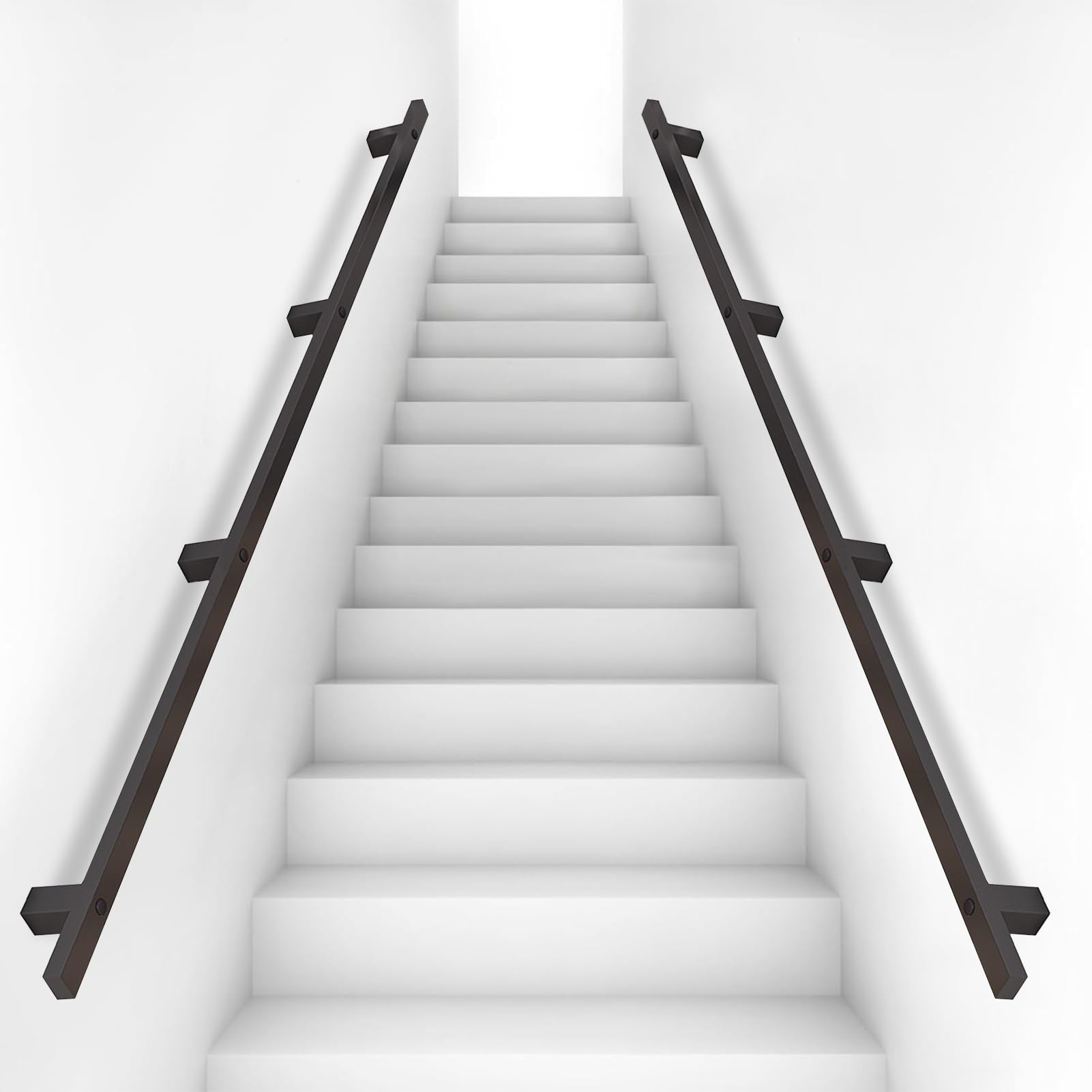 Modern Stairs Handrail - Complete Kit, 80cm/100cm/1.5m/2m/3m/4m Staircase Steps Railing Black Metal Stainless Steel Safety Hand Rail, Round Wall Mount - View #6