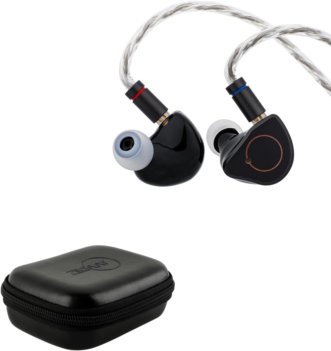 Linsoul SIMGOT SuperMix 4 1DD+1BA+1Planar+1PZT Hybrid Drivers Earphones, HiFi in Ear Monitor IEM + ZiiGaat PELLEPOD Leather Earbud Case, Waterproof IEM Storage Box