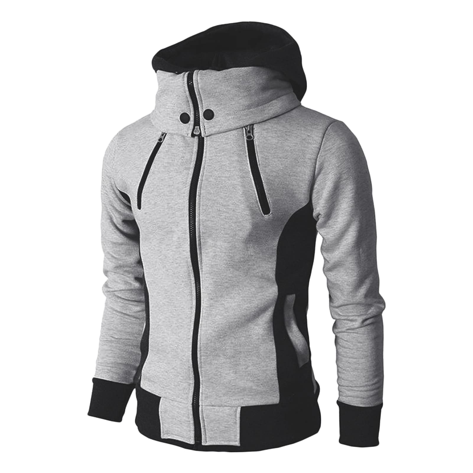 Maiyifu-GJ Men Full Zip Hooded Sweatshirt Winter Slim Fit Active Hoodie Jackets Long Sleeve Lightweight Hoodies Windbreaker (Grey,3X-Large)