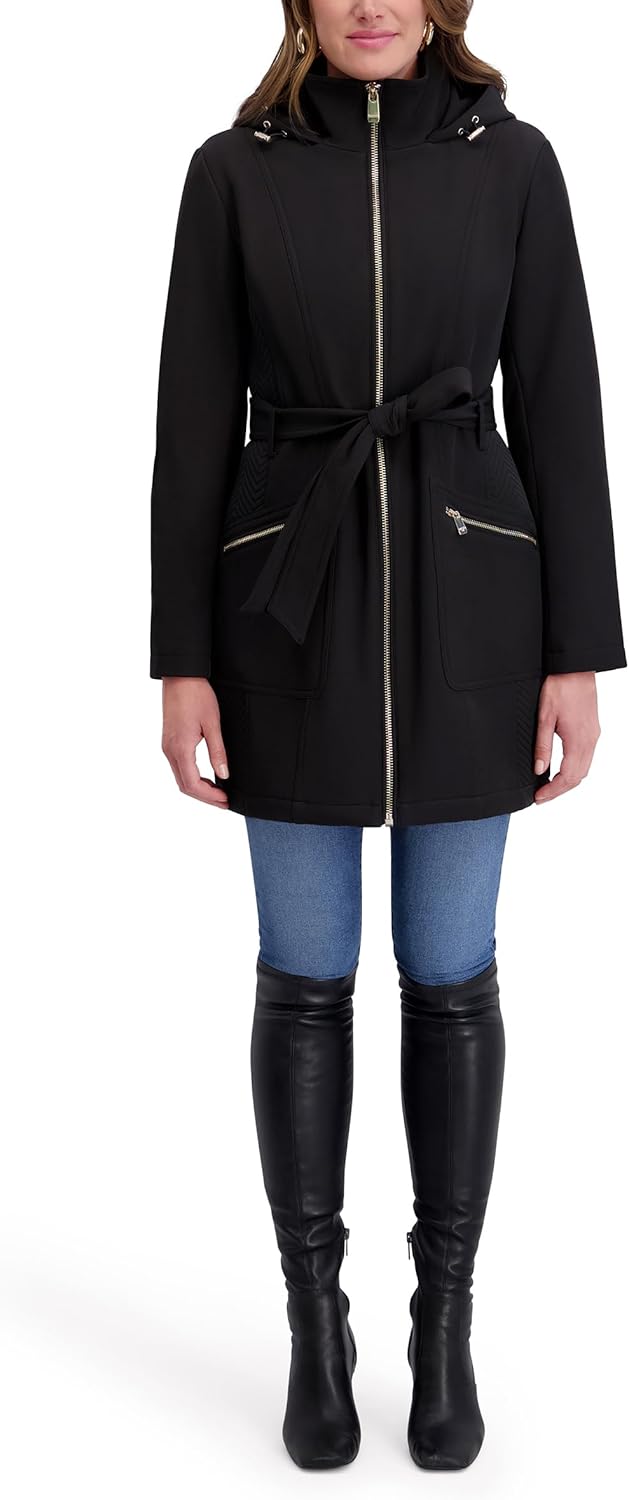 kensie Women's Outerwear Zip Front Softshell Hooded Water Resistant Jacket