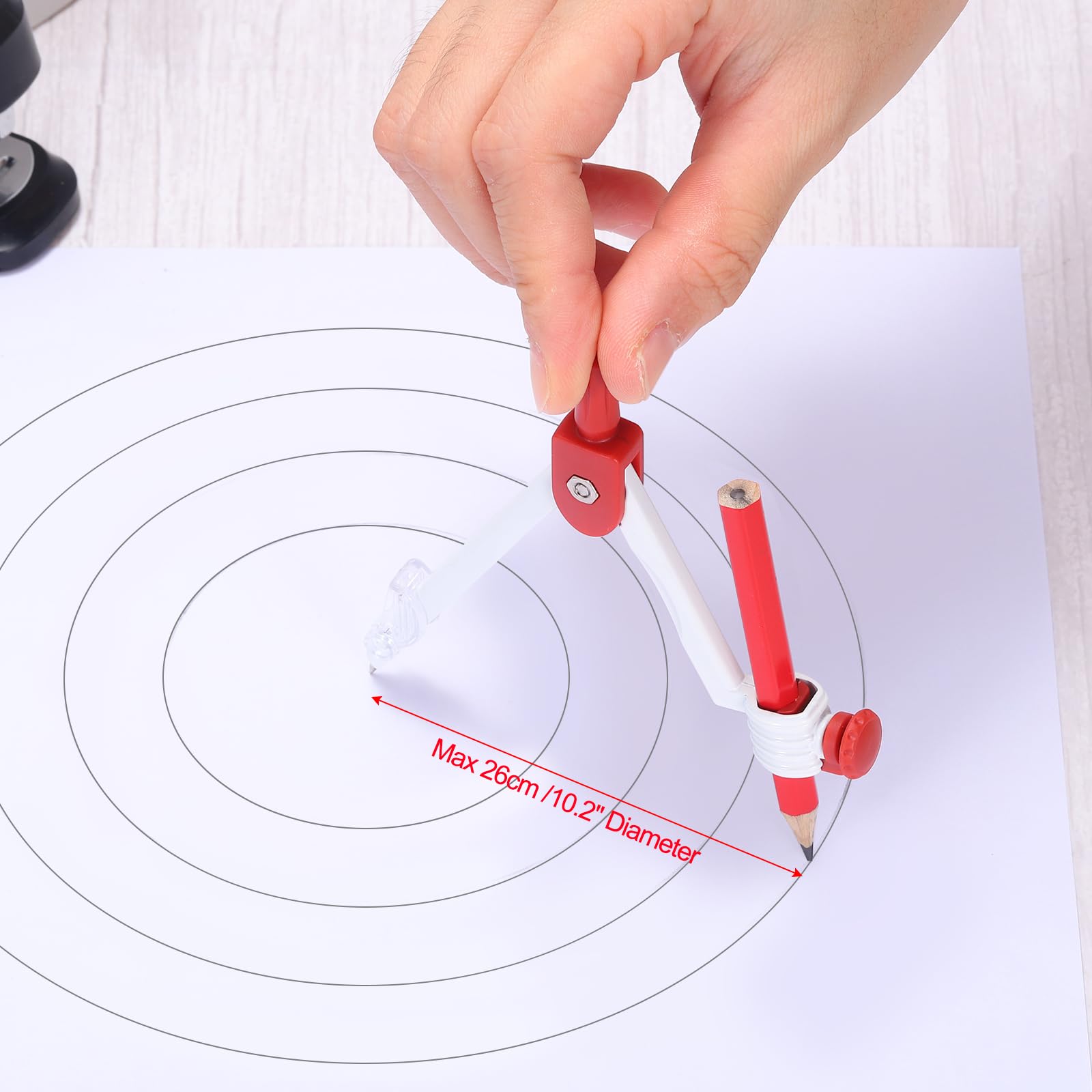 PATIKIL Compass for Geometry Metal Compass with Pencil Geometry Math Drafting Drawing Measuring Tools for Classroom Office Supplies Red White - Image 3