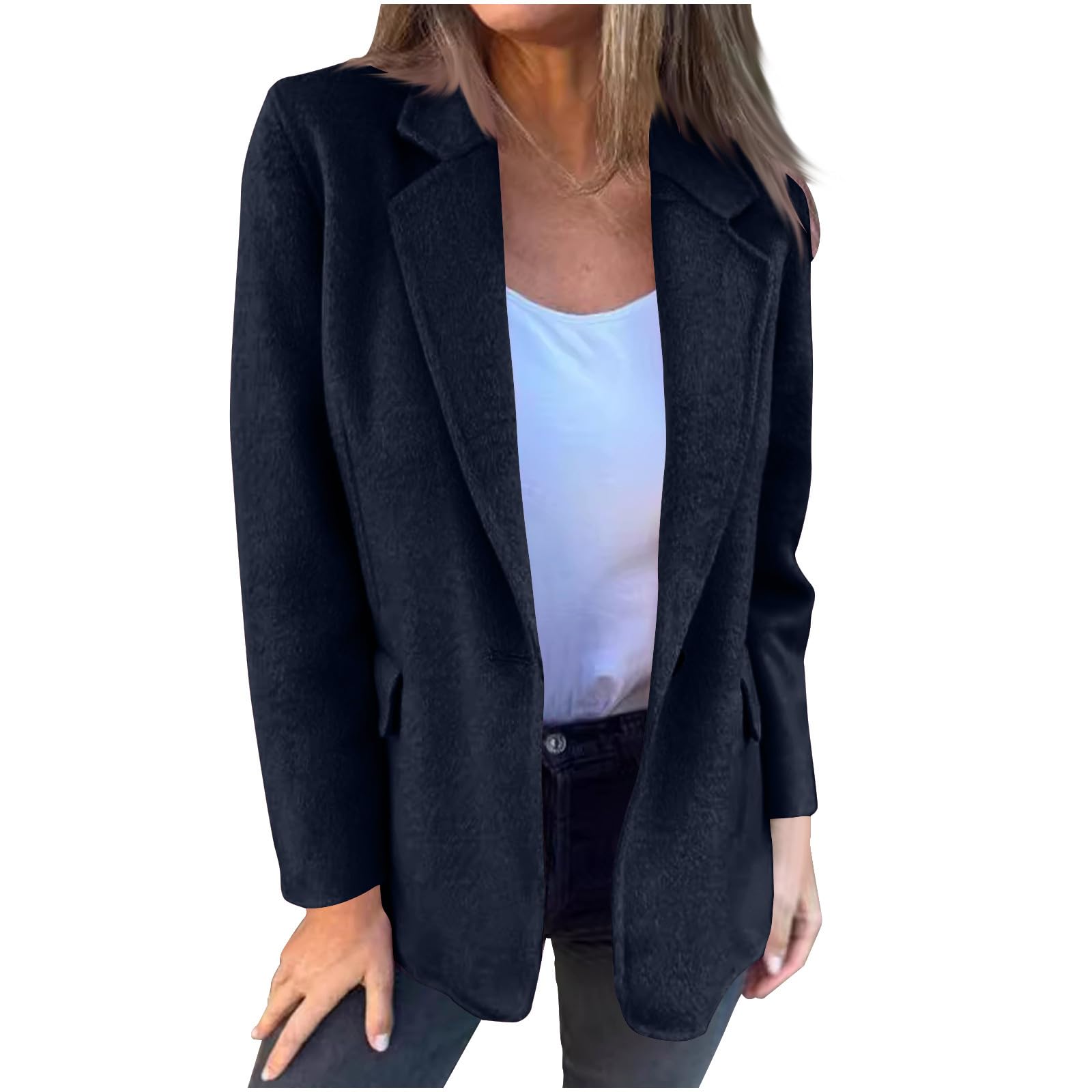 Women Trench Coat Winter Fashion Casual Notch Lapel Long Pea Coat Plus Size Wool Blend Overcoat Outerwear