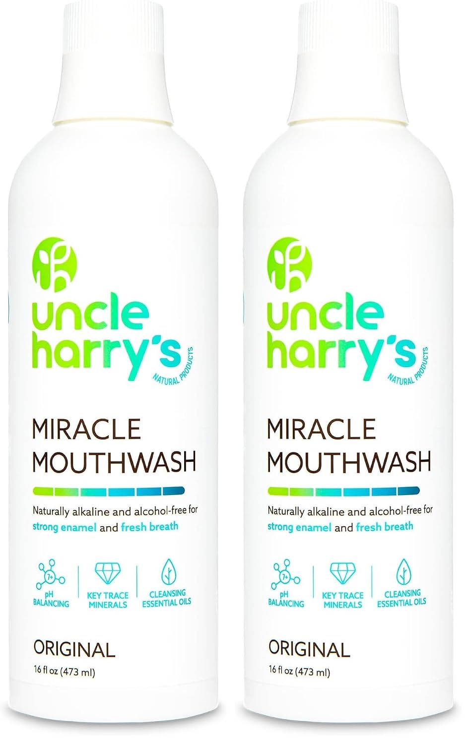 Uncle Harry's Natural Alkalizing Miracle Mouthwash | Adult & Kids Mouthwash for Bad Breath | pH Balanced Oral Care Mouth Wash & Mouth Rinse (16 fl oz) (Pack of 2)