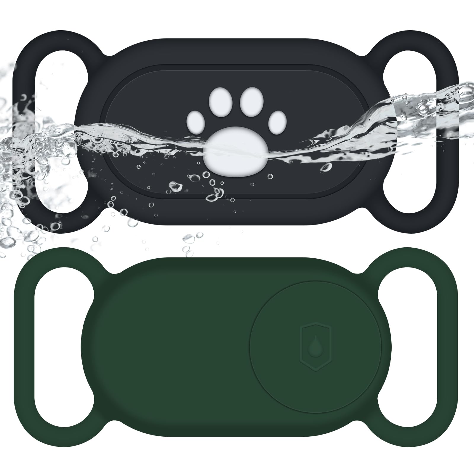 für Samsung Galaxy SmartTag2 Hundehalsbandhalter, 2 Stück wasserdichte Anti-Verlust-Silikonhülle für Galaxy Smart Tag 2 für Haustier Hund Katze Halsbänder (Schwarz/Olivgrün)
