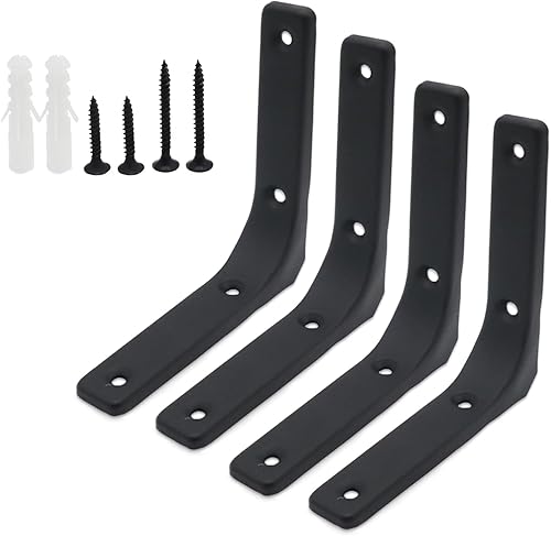 Vista 8 de 8 piezas de soportes en L de 2 pulgadas, soportes de esquina de montaje en pared resistentes en blanco para madera, estantes, gabinetes, soporte