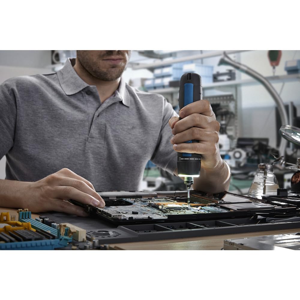 Bosch GSD4V-35 - Destornillador recargable USB-C de 4 V Max - Diseño compacto, activación dual, bloqueo universal de brocas, 8 ajustes de par, luz de trabajo LED