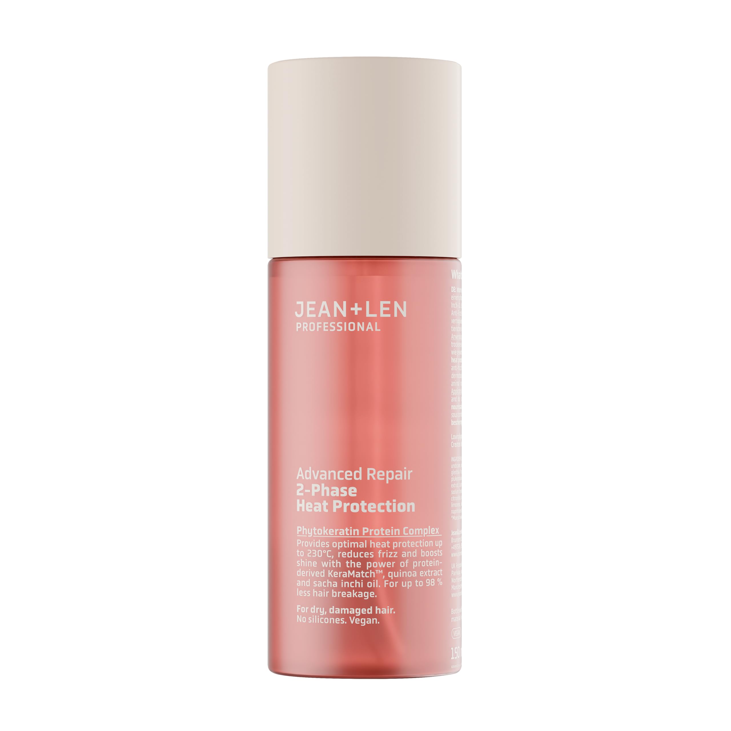 Jean & Len Heat Protection 2-Phase Professional Advanced Repair: spray termoprotettore riparatore per capelli secchi e danneggiati. Protegge dal calore fino a 230 °C, formula vegana, 150 ml