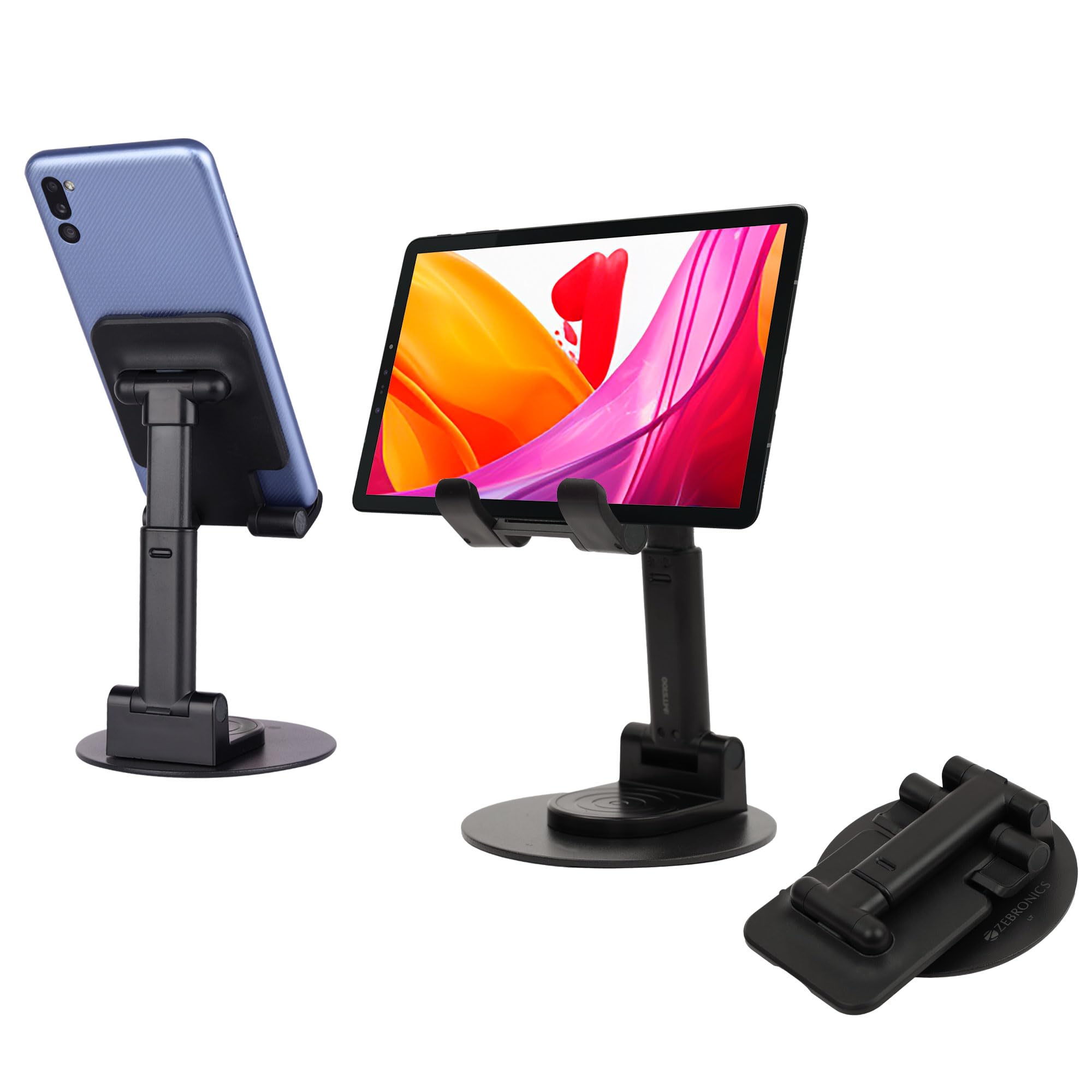 ZEBRONICS MTS100 Mobile & Tablet Stand with 360° Rotation, Foldable Design, Adjustable Height, Multi Angle Adjustment, Anti-Skid Base, Soft Resting Pad (B0CH56DBDT) Amazon Price History, Amazon Price Tracker