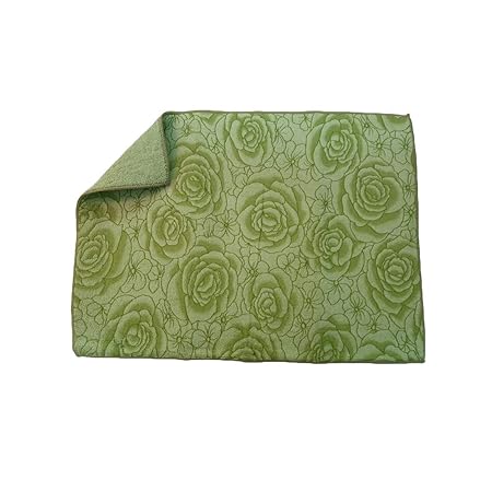 Inditradition Microfiber Flower Print Design Dish Drying Mat (15 x 20 Inches, Green)