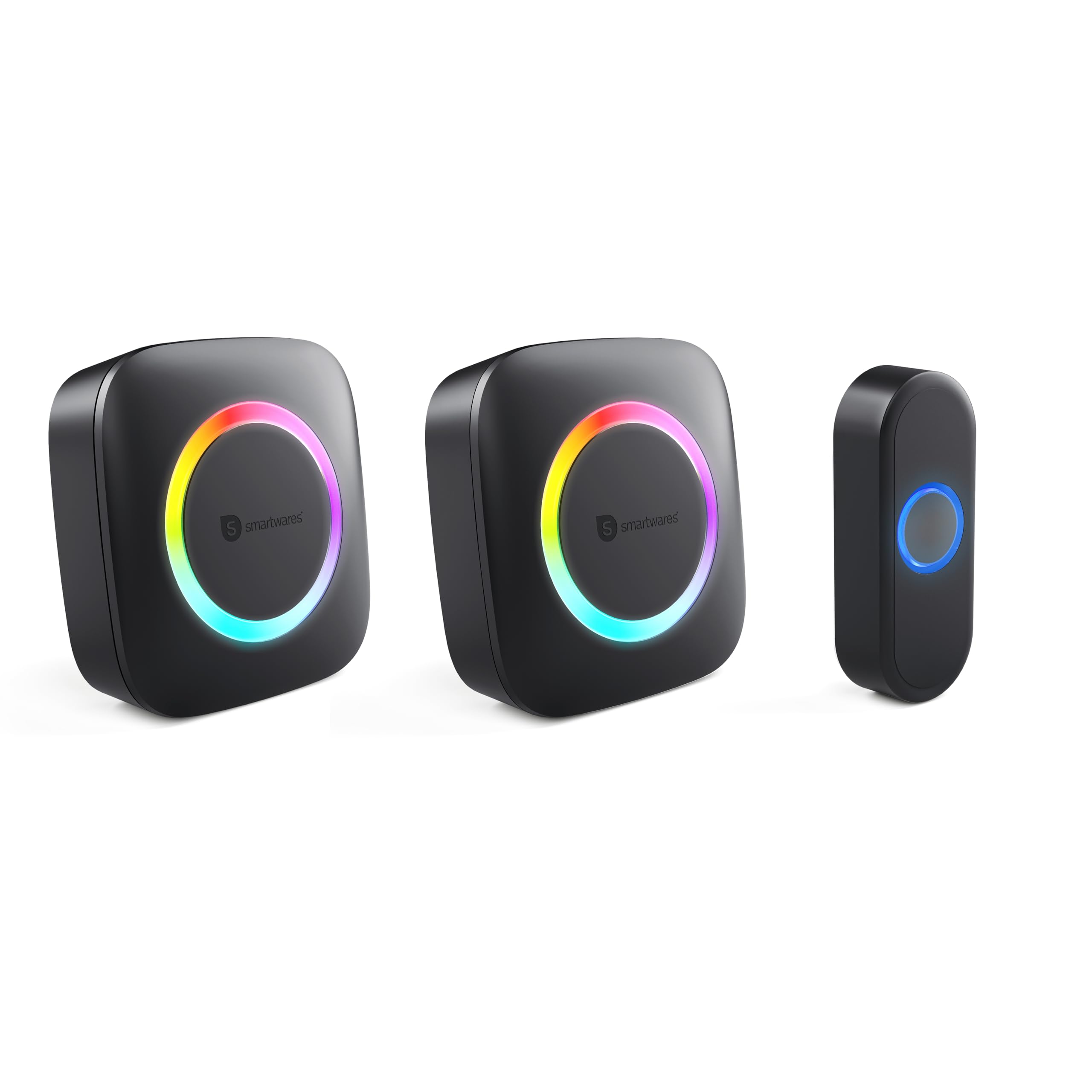 Smartwares Wireless doorbell Set, Portable Chime, Plug-in Chime and Push Button, 300 m Range, 36 melodies, LED Ring, 85 dB