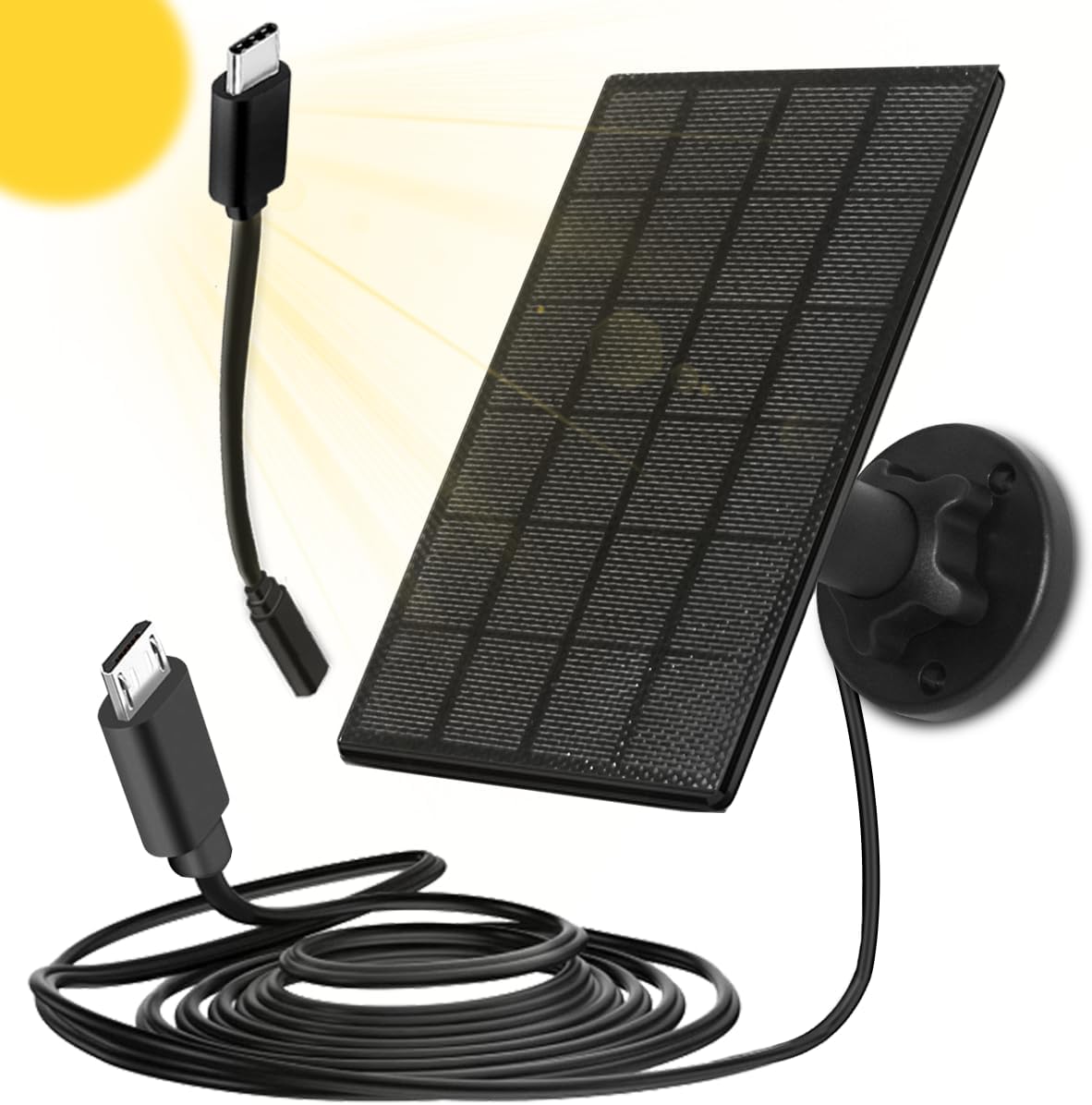 3V Solar Panel for Wireless Outdoor Security Camera, 3W Micro USB/Type-C Solar Panel for Outdoor Rechargeable Battery Camera, IP66 Waterproof Solar Panels with 10ft Cable