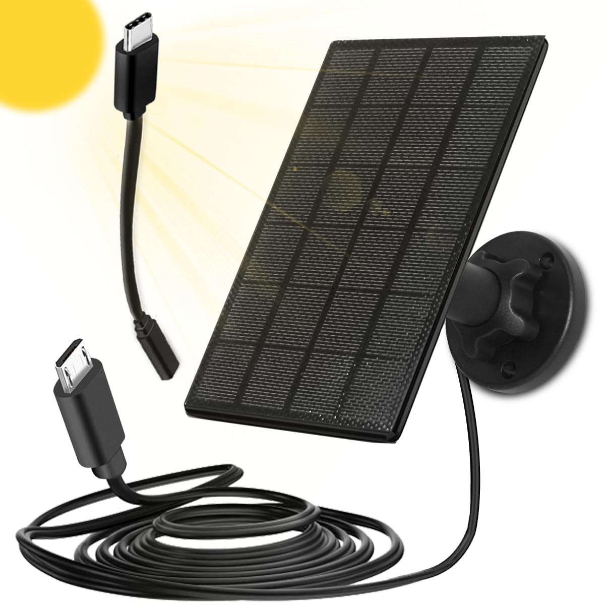 3V Solar Panel for Wireless Outdoor Security Camera, 3W Micro USB/Type-C Solar Panel for Outdoor Rechargeable Battery Camera, IP66 Waterproof Solar Panels with 10ft Cable