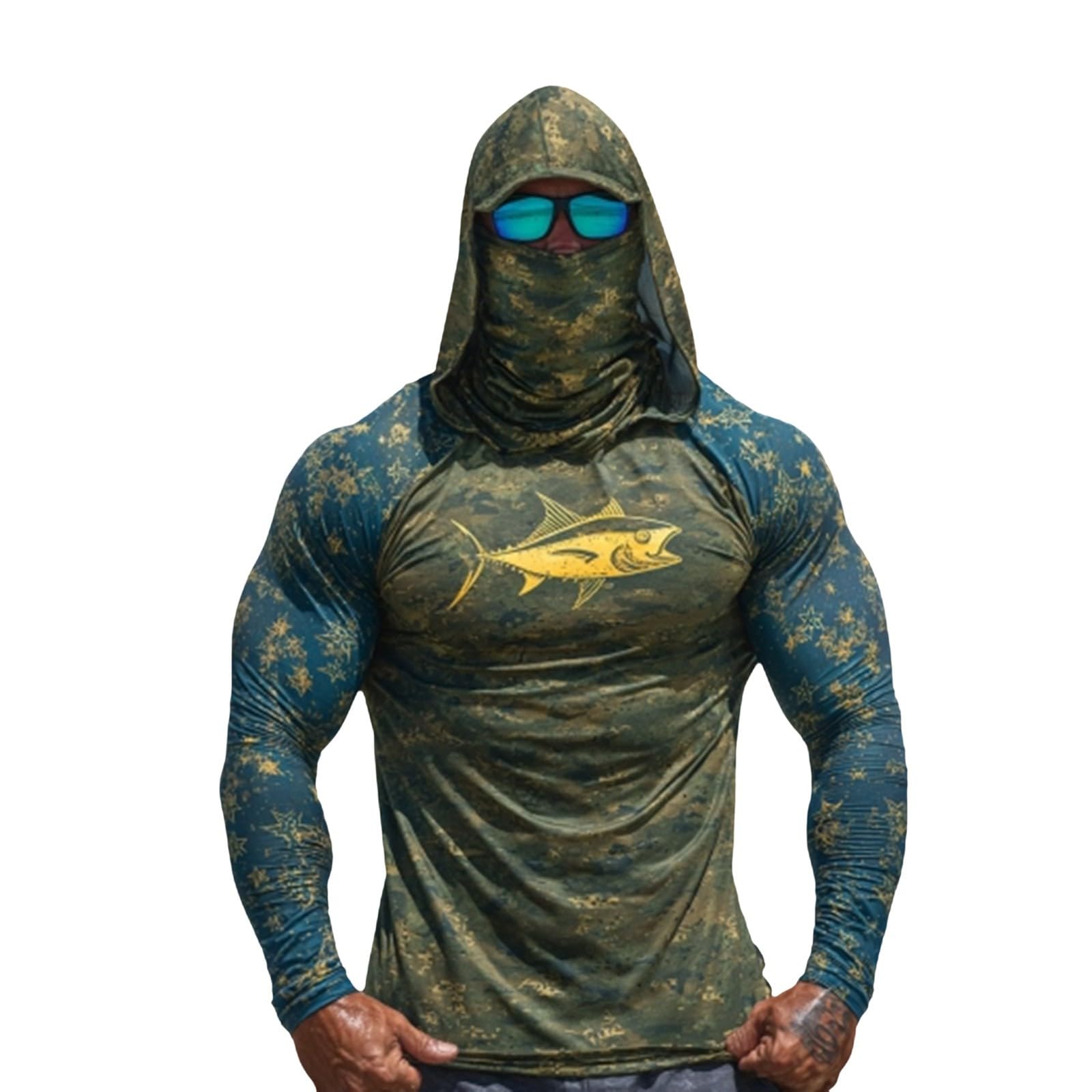 Ropa Protección Solar Camisetas De con Capucha para Hombre, Tallas Mayores 50 Años, Bandera UU., Manga Larga Top Cruzado Hombre por Delante (Blackish Green, XXL) Caza Chaqueta