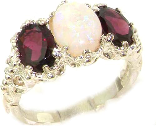 Anillo de aniversario de plata de ley 925 con ópalo auténtico y granate para mujer, talla 8, Metal Gema, Ópalo Granate almandino