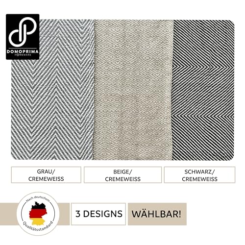 DOMOPRIMA Teppichläufer 70x140 cm – Moderne Designs – 98% Baumwolle (BCI), 2% Polyester – Waschbar – Fußbodenheizung – OEKOTEX – Wohnzimmer, Flur, Küche & Schlafzimmer (grau-Creme)