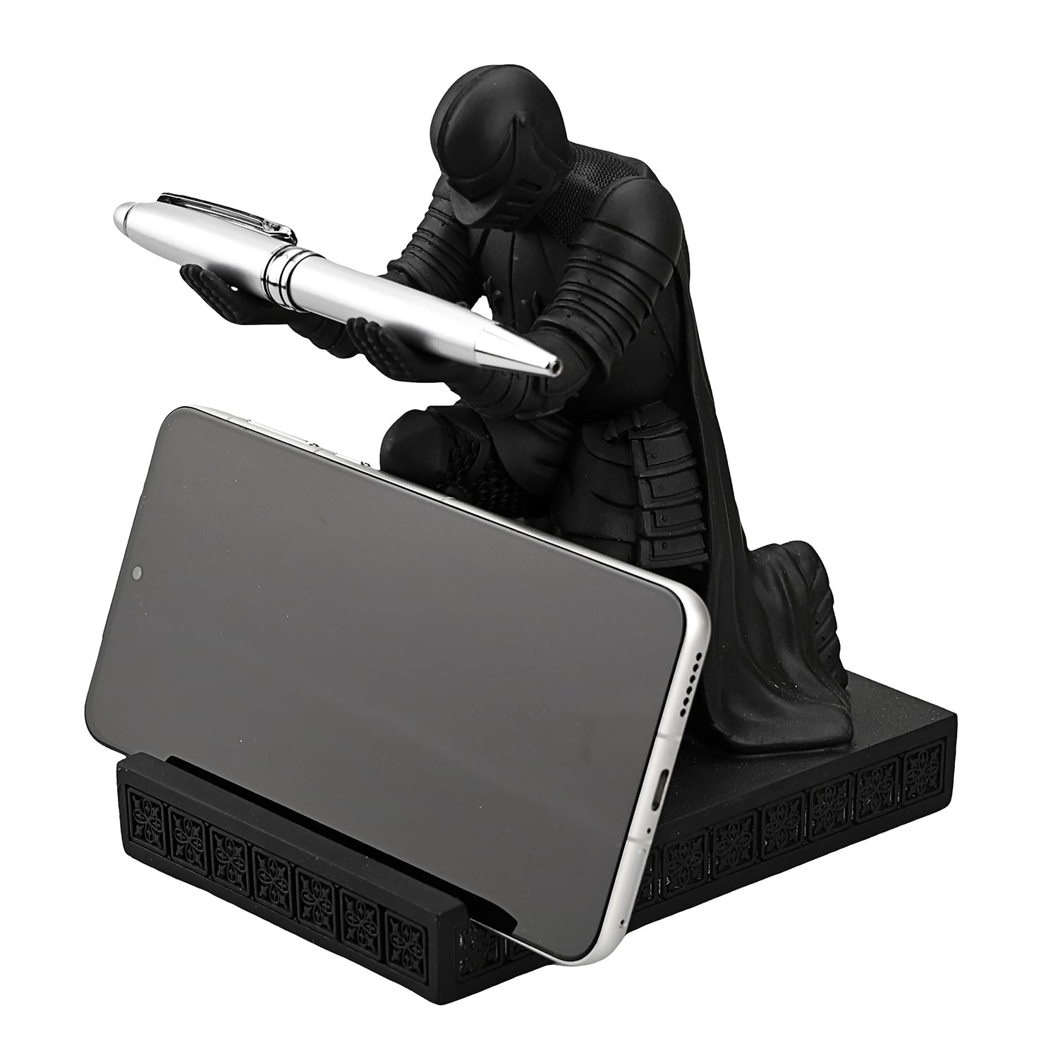 CYXStar Windbreaker Soldier Knight Pen Holder Personalized Desk Accessory, Mobile Phone & Gaming Controller Holder, Device Stand Gift for Medieval Enthusiasts (Black) - Image 2
