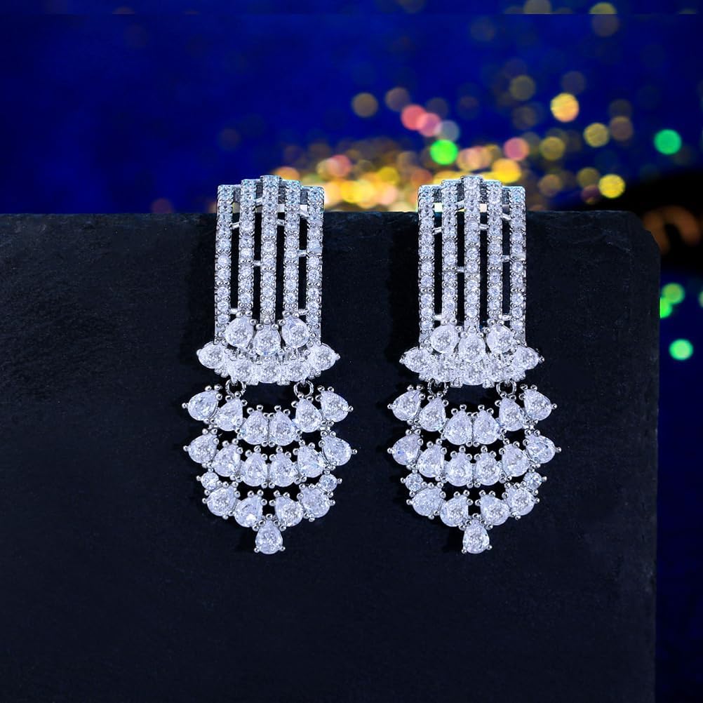 Luxury Cubic Zirconia Chandelier Drop Long Dangle Engagement Wedding Bridal Party Earrings For Women - Image 7