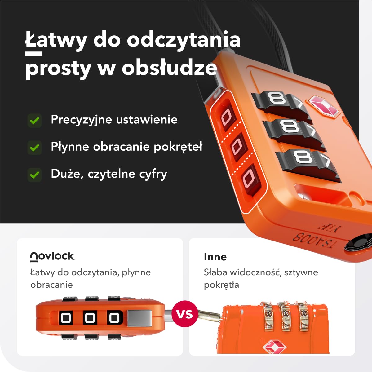 Kłódki TSA ze Wskaźnikiem Otwarcia – Szyfrowe Zamki do Walizek, Plecaków, Bagażu i Szafek – Zamki Podróżne z Elastyczną Stalową Linką, Zestaw 2 Pomarańczowe