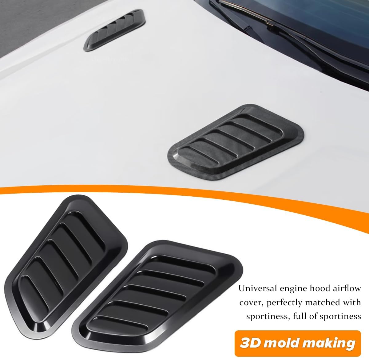 2PCS Car Hood Vents, Automotive Scoop Bonnet Air Vents Engine Hood Kit, Vehicle Exterior Decorative Air Flow Intake Trim Cover Accessories, Universal for RV, SUV, Truck (Black)