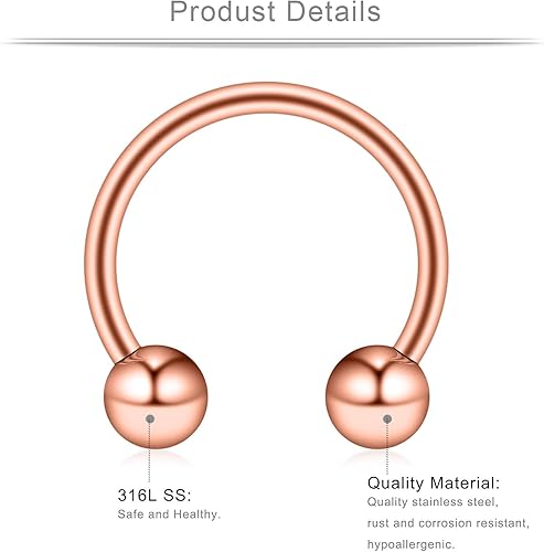 Miniatura 4 de Ruifan Aros de nariz 16  24 piezas con acero quirúrgico 16 G aro de herradura cierre de cuentas arete para septum ceja lengua labio pezón hélix