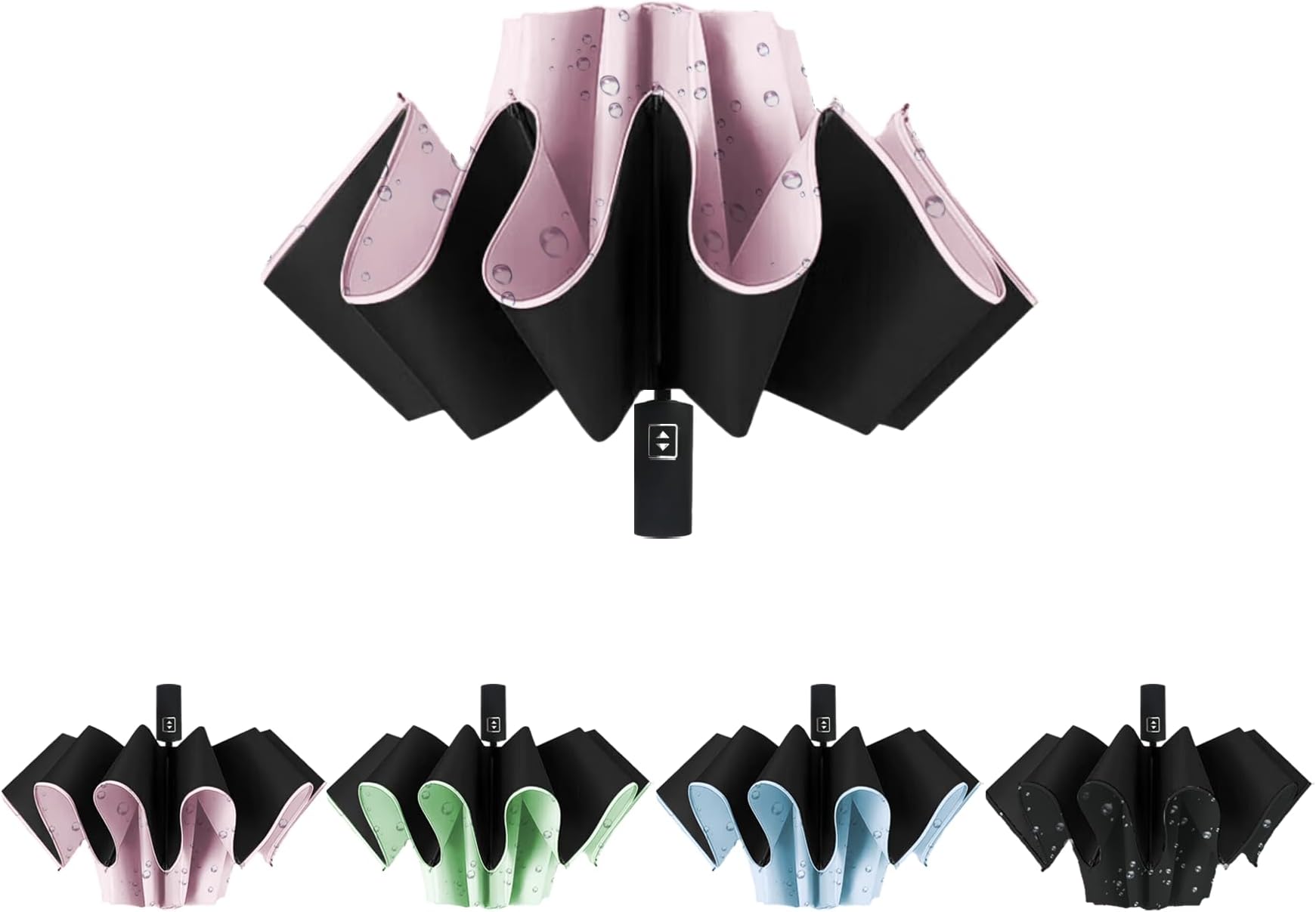 ALFROTEYALFROTEY Automatic Open Large Compact Reverse Umbrella for Rain and UV Protection Inverted Folding Umbrellas with Reflective Safe Stripe Portable for Men and Women (Pink, L)