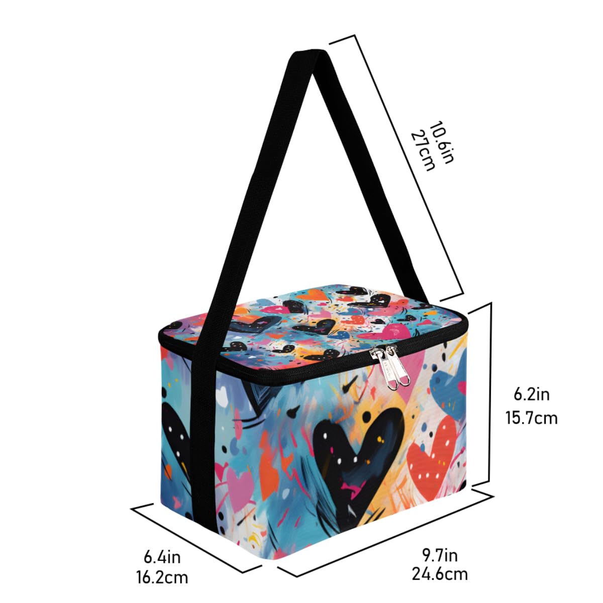 GzLeyigou Lunch Bags for Women Men 9 Cans,Heart Hot & Cold Food Delivery Bag Insulated Grocery Bag Insulated Lunch Box Abstract Hearts Cooler Bag for Office Work Picnic Beach